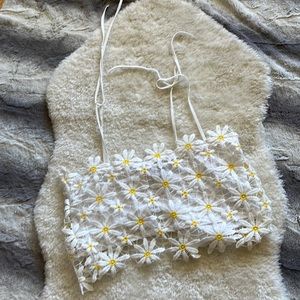 Forever 21 White Daisy Cutout Bandeau Crop Top with Adjustable Spaghetti Straps